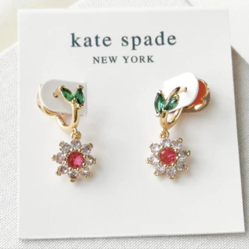 Kate Spade New Bloom Flower Gold Multi Color Huggies Earrings Mini Hoops Earring